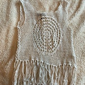Cropped fringe crochet tank
